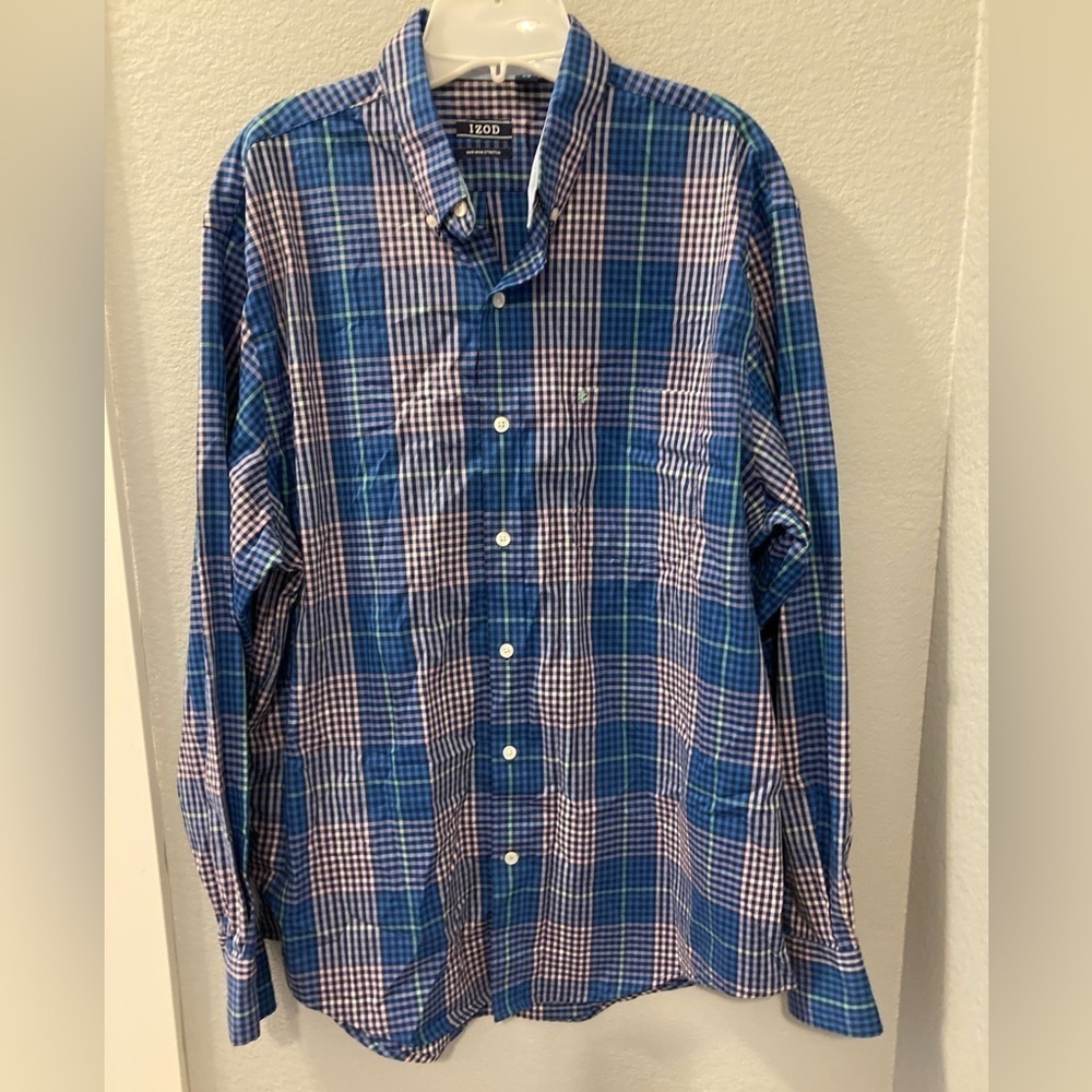 Izod Button Up Plaid Shirt L